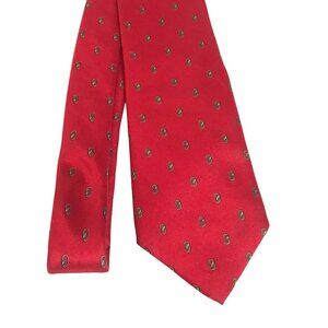 Christian Dior Red Silk Tie With Subtle Oval Pattern Made In USA Woven In Italy